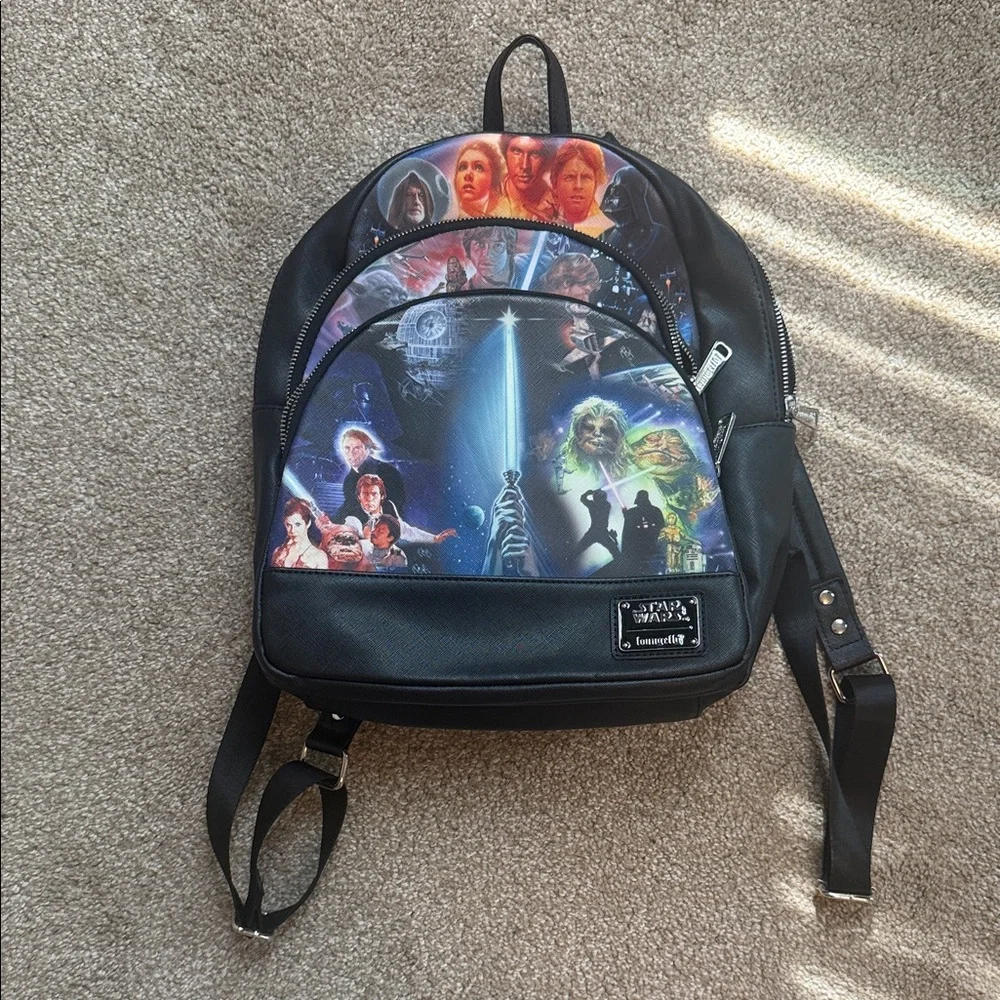 Loungefly Star Wars Black Backpack with Colorful Characters - Picture 1 of 4